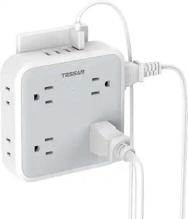 Front. Wikistore - Multi Plug Outlet Extender with 8 AC Outlets 4 USB Ports Surge Protector for Home Office Dorm - White.