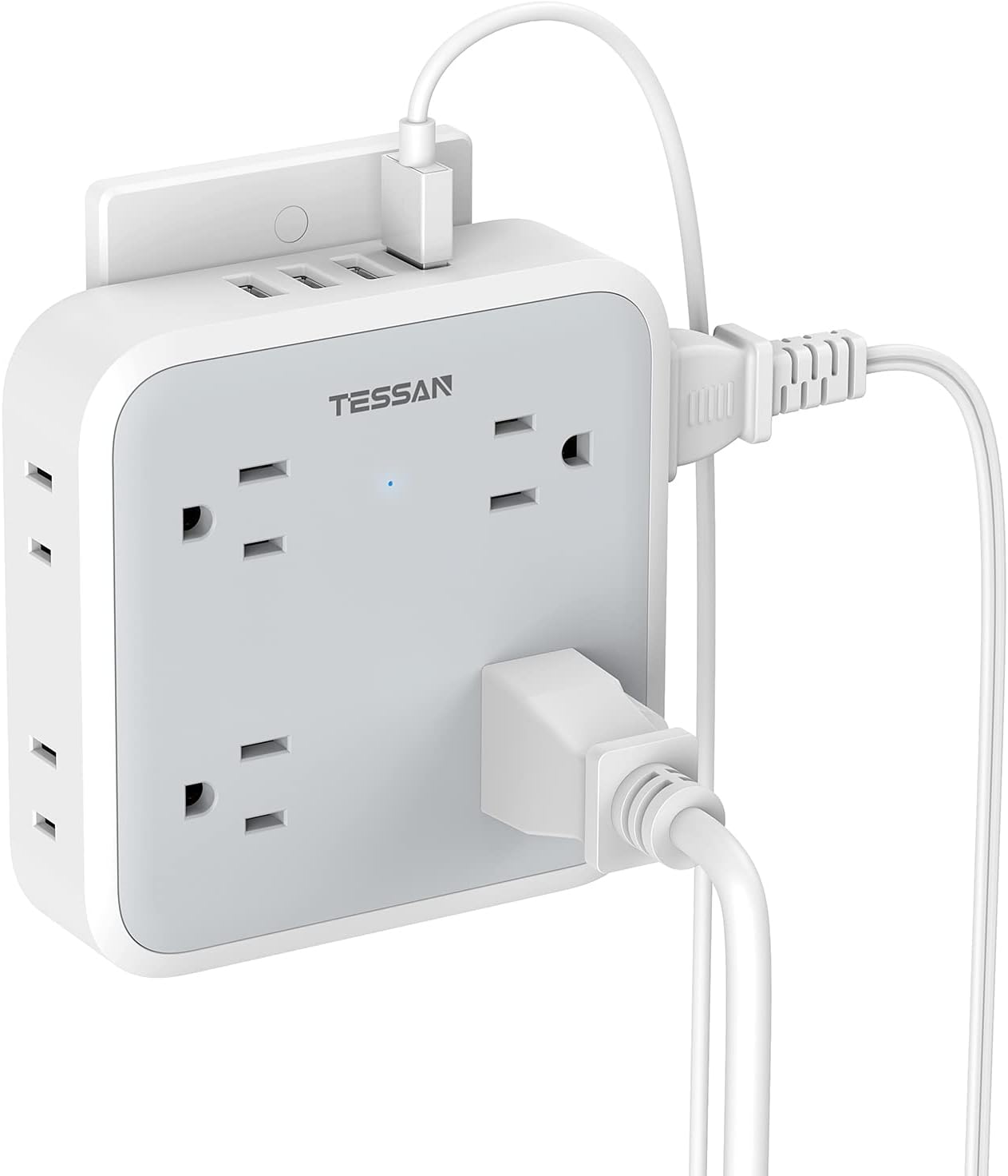 Front. Wikistore - Multi Plug Outlet Extender with 8 AC Outlets 4 USB Ports Surge Protector for Home Office Dorm - White.