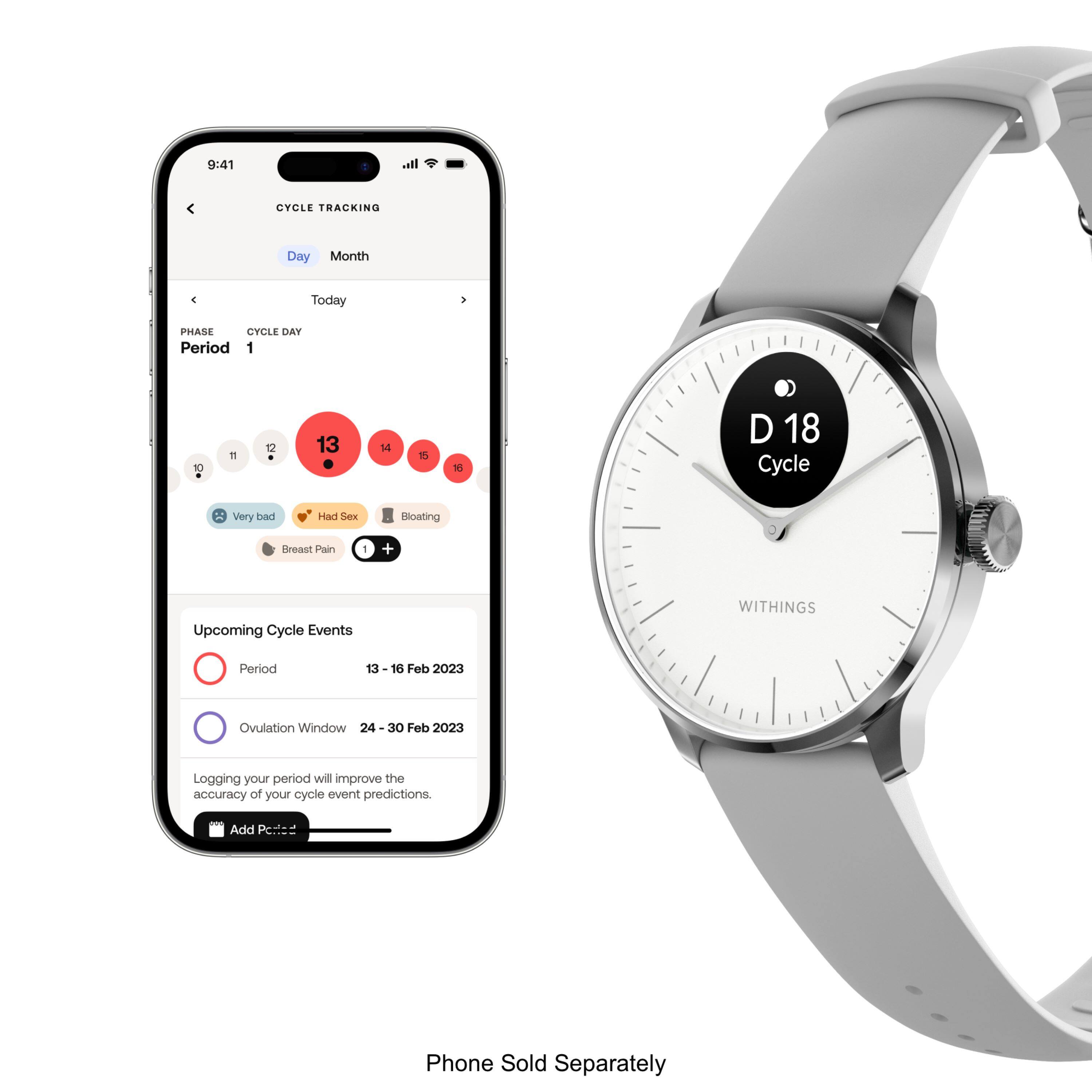 Left Zoom. Withings - ScanWatch Light - Daily Health Hybrid Smartwatch - 37mm - White/Silver.