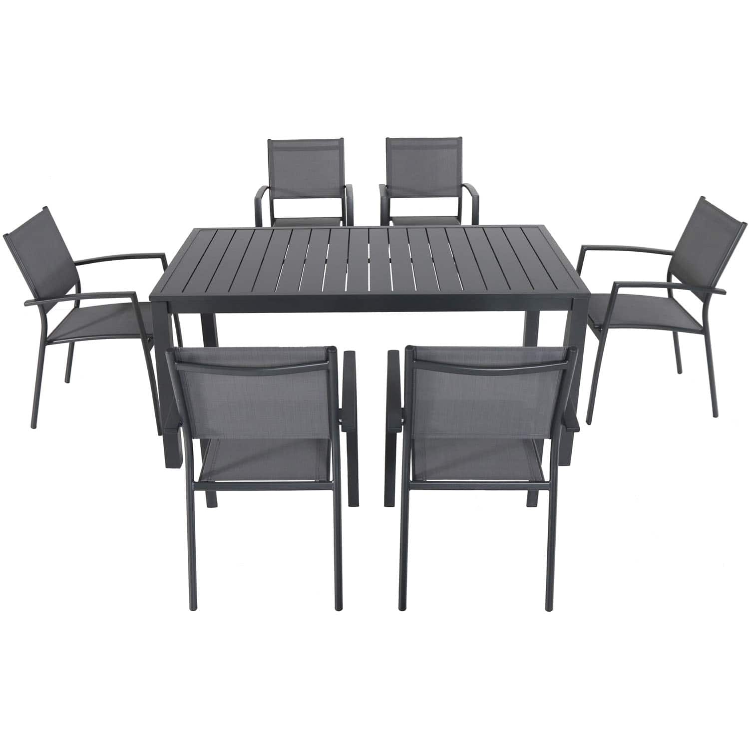 Hanover - Naples 7-Piece Outdoor Dining Set with 6 Sling Chairs and a 63" x 35" x29"H Dining Table - Gray/Gray - Front_Zoom