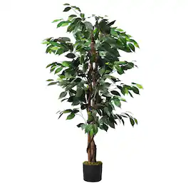 Gymax - 4Ft Artificial Ficus Tree Fake Greenery Plant Home Office Decoration - Green