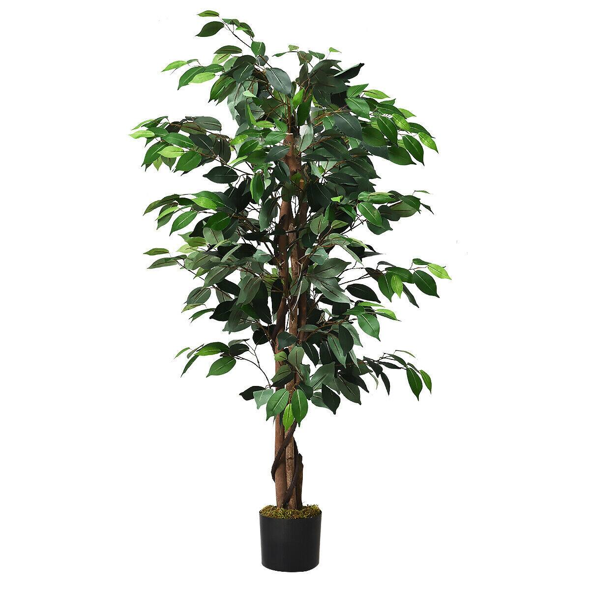 Gymax - 4Ft Artificial Ficus Tree Fake Greenery Plant Home Office Decoration - Green