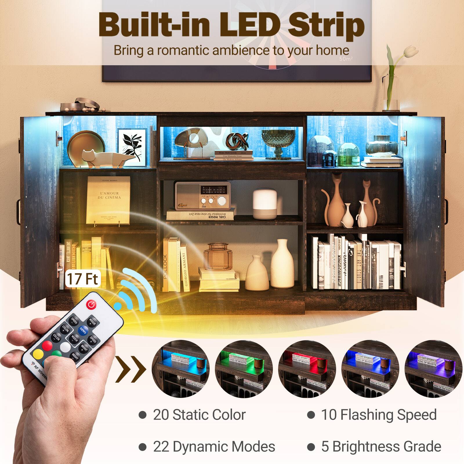 Built-in LED Strip
Bring a romantic ambience to your home

20 Static Color
10 Flashing Speed
22 Dynamic Modes
5 Brightness Grade
