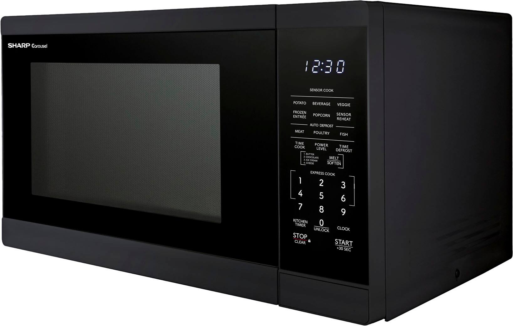 SHARP Carousel

12:30

SENSOR COOK  
POTATO  
BEVERAGE  
VEGGIE  
FROZEN  
ENTRÉE  
POPCORN  
SENSOR REHEAT  
AUTO DEFROST  
MEAT  
POULTRY  
FISH  
TIME  
POWER  
COOK LEVEL  
TIME  
DEFROST  
BUTTER  
2  
CHOCOLATE & KC MELT  
CREAM  
CHEESE  
SOFTEN  
EXPRESS COOK  
1  
2  
3  
4  
5  
6  
7  
8  
9  
KITCHEN TIMER  
0  
UNLOCK  
CLOCK  
STOP  
CLEAR  
START  
30 SEC