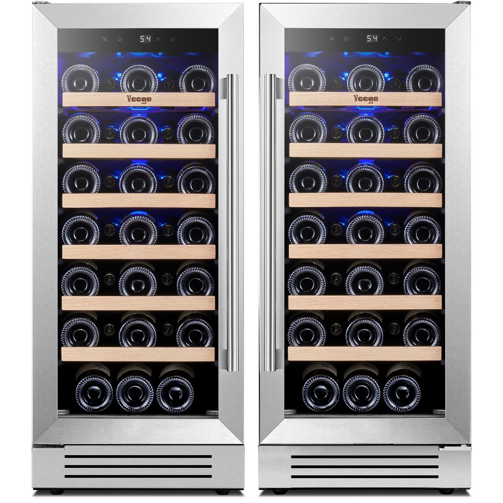 Yeego - 30" Dual Zone Wine Refrigerator, 66-Bottle Built-In Wine Cooler Fridge, Built-in & Freestanding - Stainless Steel