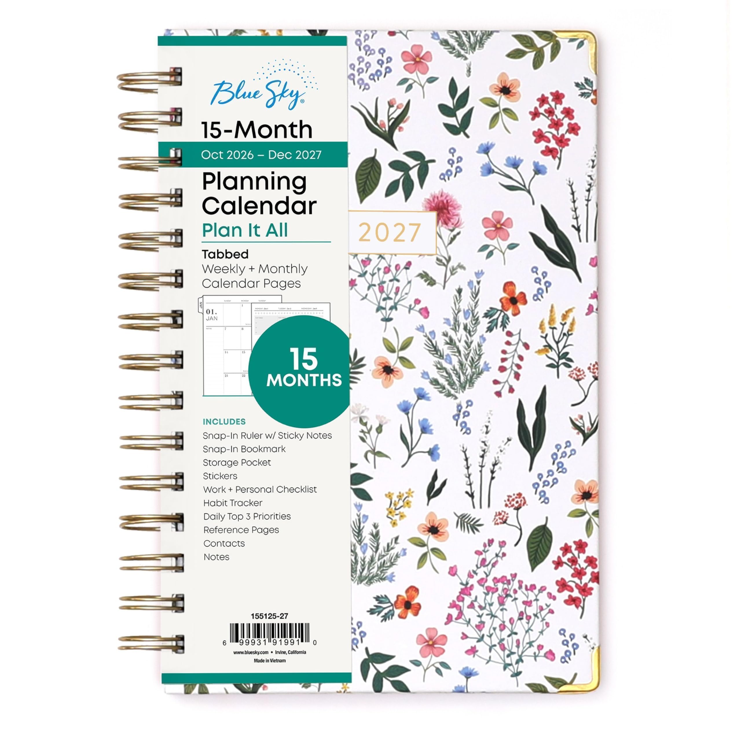 Blue Sky - 2027 15-Month Weekly & Monthly Planner Calendar, 5"x8",Londonberry