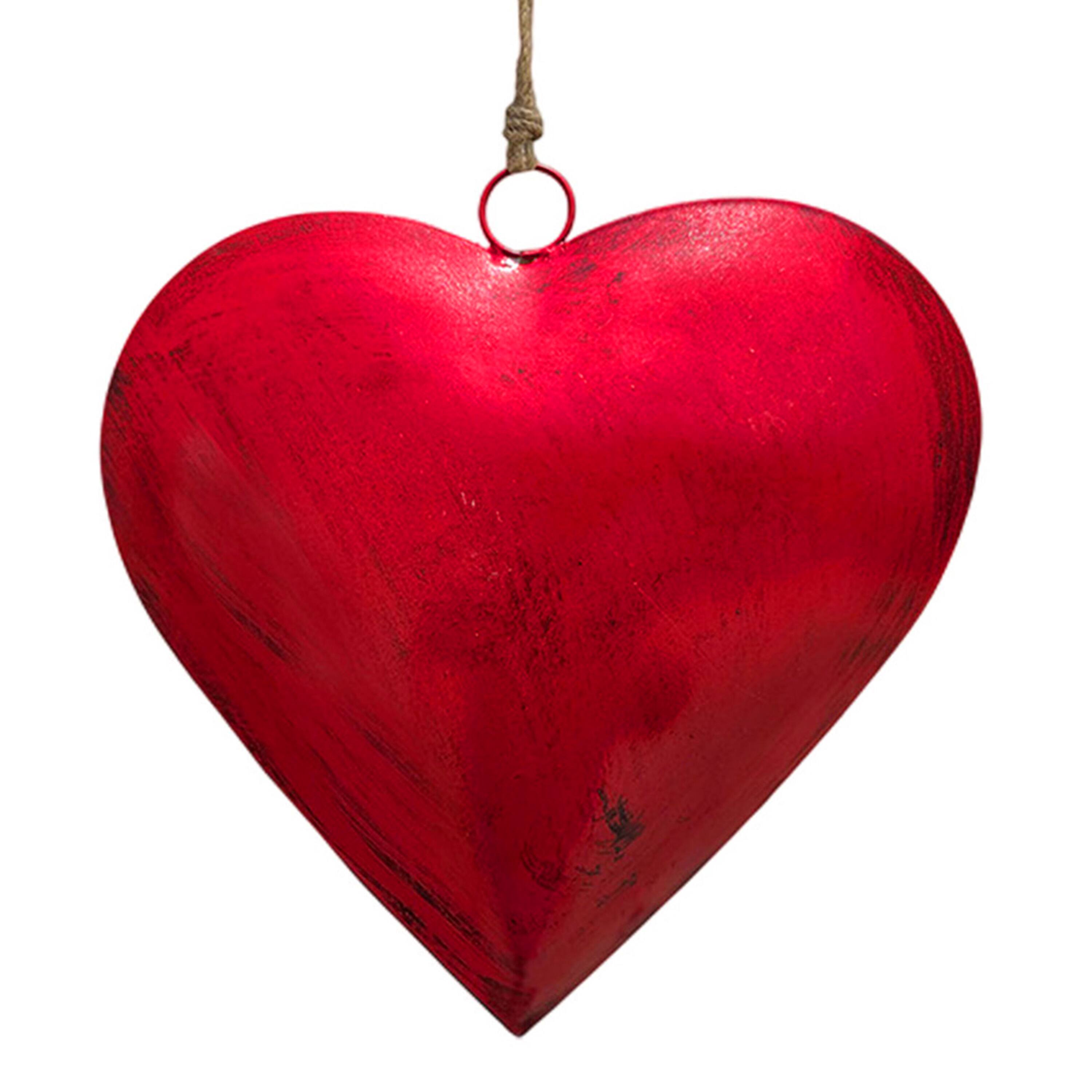 Alt View 3. Manhattan Lane - Myri Decorative Metal Heart Wall Decor Set of 3, Classic Red with Jute Hanging Rope, 12, 9.5, 7 Inches - Red.