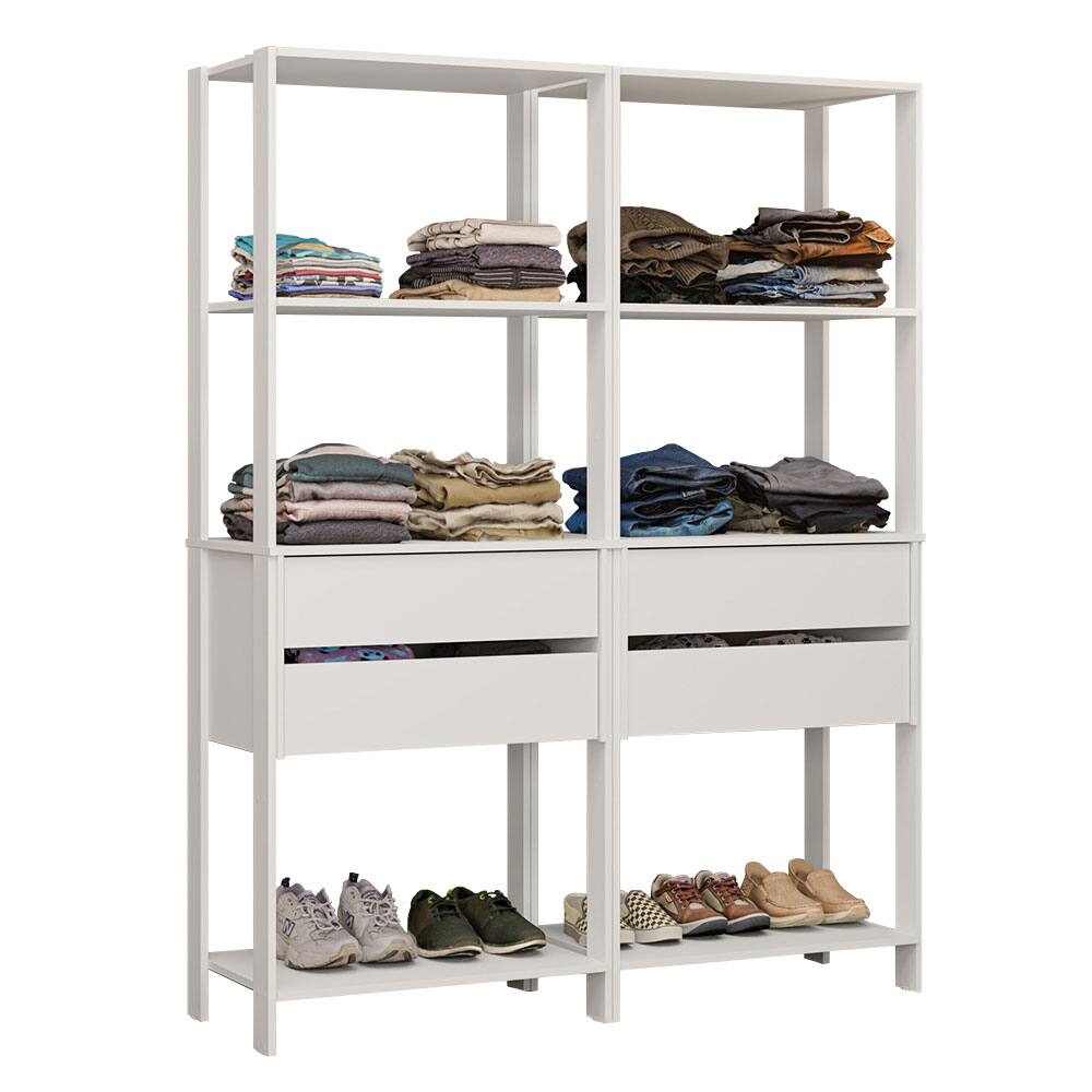 Angle. Madesa - Madesa Wardrobe Clothes Storage Rack with 4 Drawers and Open Shelves 55"L - White - White.