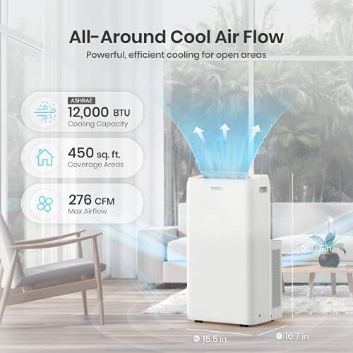 All-Around Cool Air Flow  
Powerful, efficient cooling for open areas  

ASHRAE 12,000 BTU Cooling Capacity  
450 sq. ft. Coverage Areas  
276 CFM Max Airflow  

Dimensions:  
15.5 in x 16.7 in