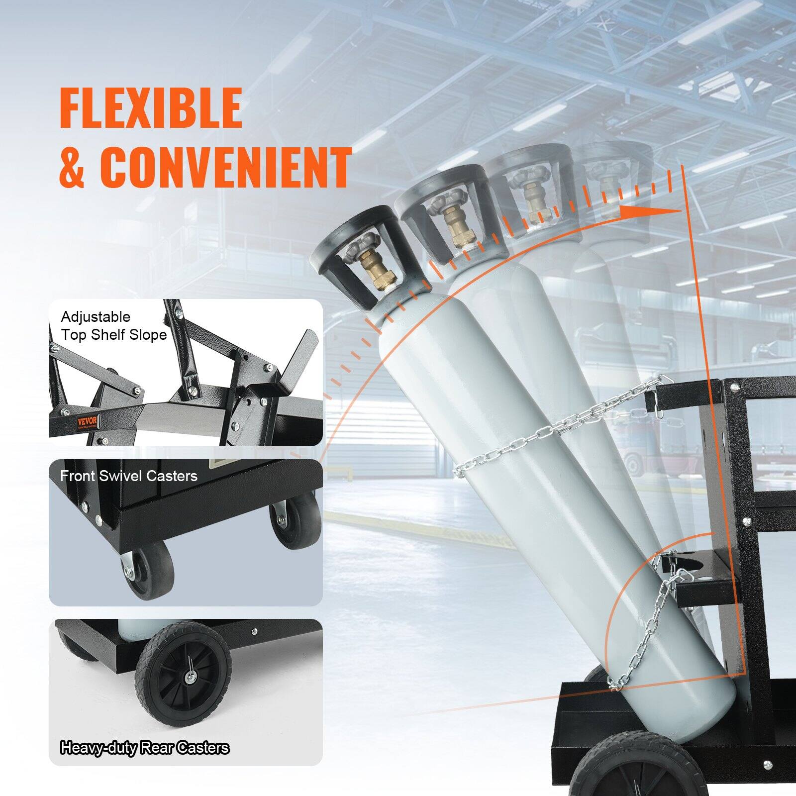 FLEXIBLE & CONVENIENT

- Adjustable Top Shelf Slope
- Front Swivel Casters
- Heavy-duty Rear Casters