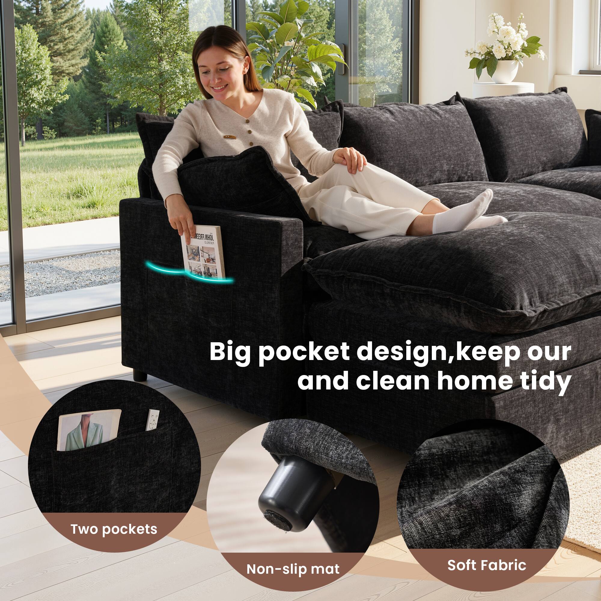 Big pocket design, keep our and clean home tidy

- Two pockets
- Non-slip mat
- Soft Fabric
