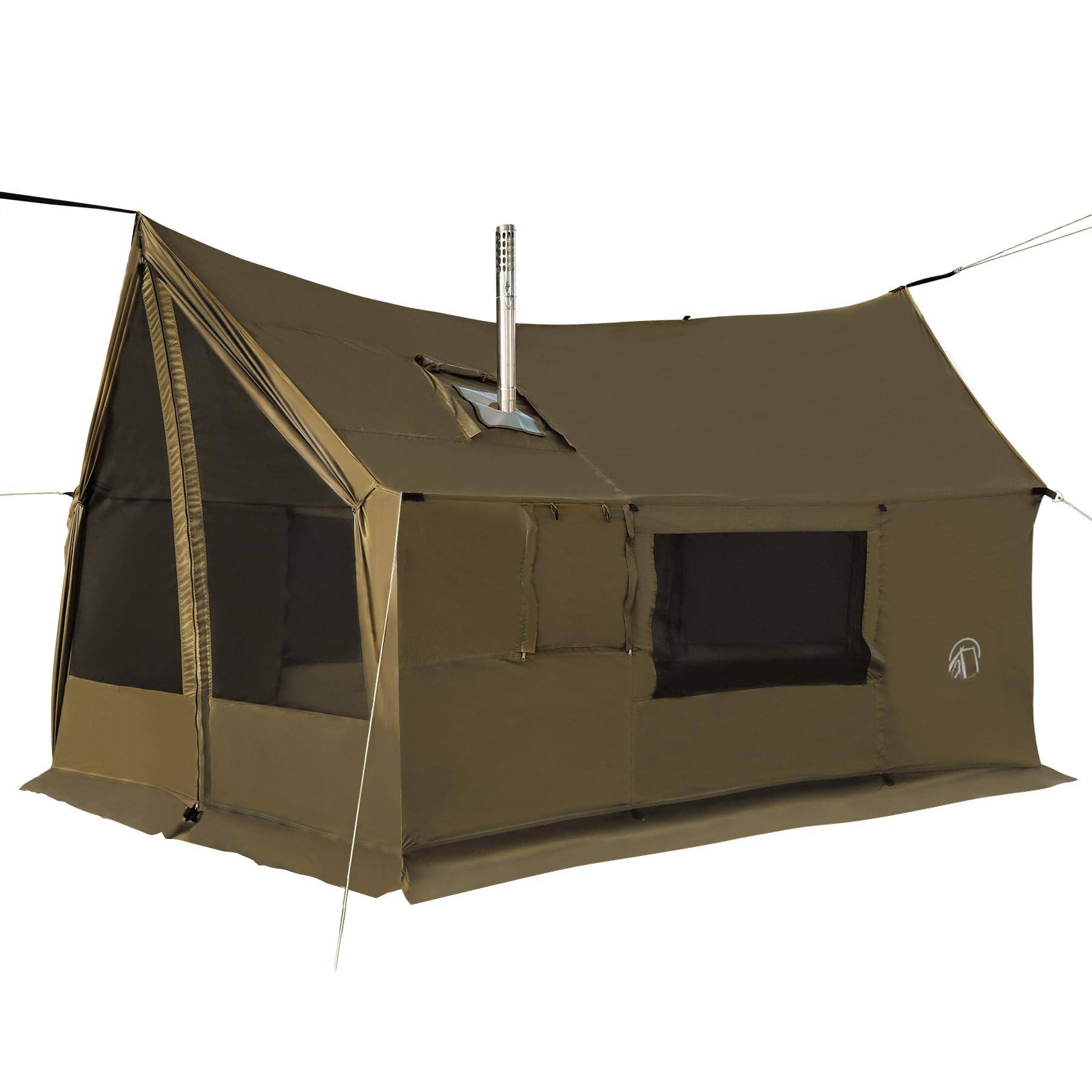 Front. JETRANSPORT - Large Hammock Hot Tent With Stove Jack Waterproof & Windproof Winter Wall Snow Skirt Ultralight 4 Season - Khaki Tent.