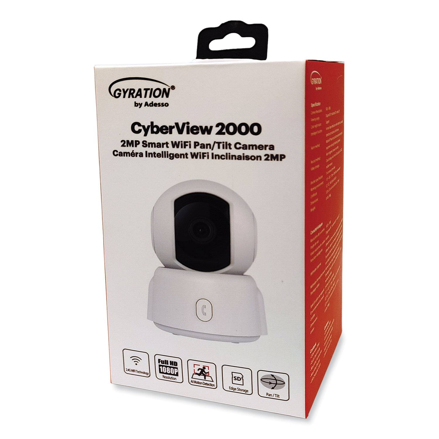 GYRATION by Adesso

CyberView 2000  
2MP Smart WiFi Pan/Tilt Camera  
Caméra Intelligent WiFi Inclinaison 2MP

- 2.4 GHz WiFi Technology
- Full HD 1080P
- SD Edge Storage
- Pan/Tilt
- AI Motion Detection
