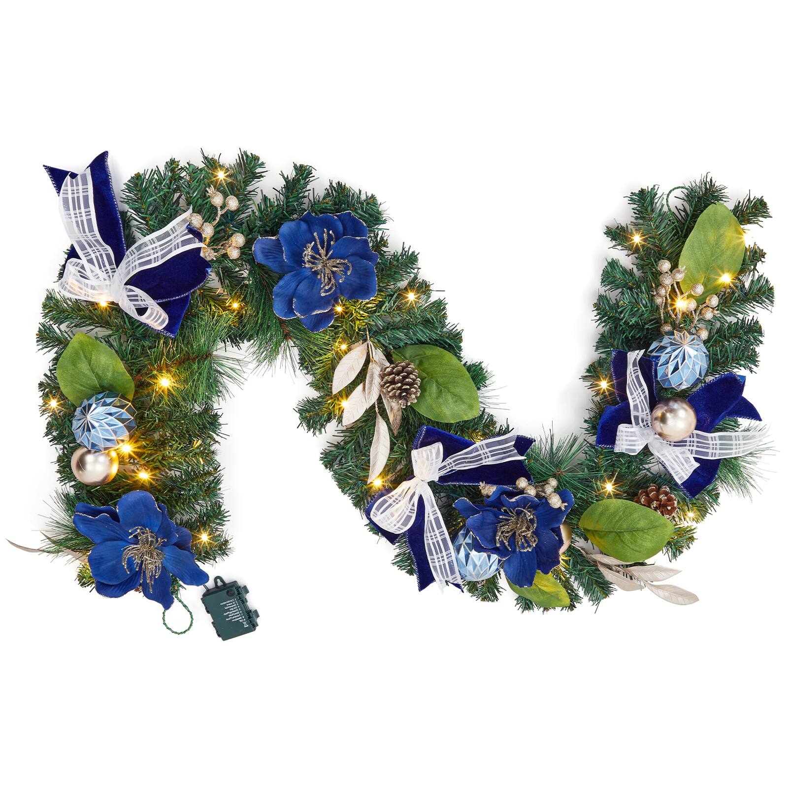 Front. Acekool - 6FT Christmas Garland with 20 LED Lights 8 Function Timer for Christmas Thanksgiving Home Mantle Decor (Blue) - Blue.