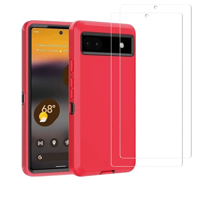 Entronix - Premium Bundle for Google Pixel 6 - Heavy Duty Case with 2 Clear Screen Protectors - Red