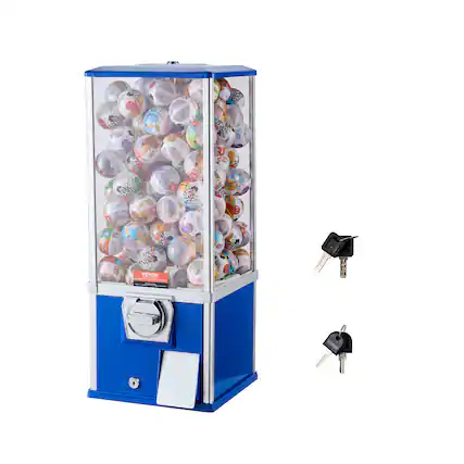 Front. VEVOR - Gumball Machine for Kids, 25" Height Home Vending Machine, PS Bouncy Balls Dispenser, Hold 230 Capsule Toys - Blue.