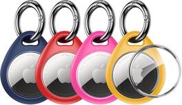 UNBREAKcable - AirTag Holder 4-Pack, Air Tag Case with Metal Keychain, Fit Tightly Design, Easy to Install - Navy Blue/Rose Pink/Yellow/Bright Red