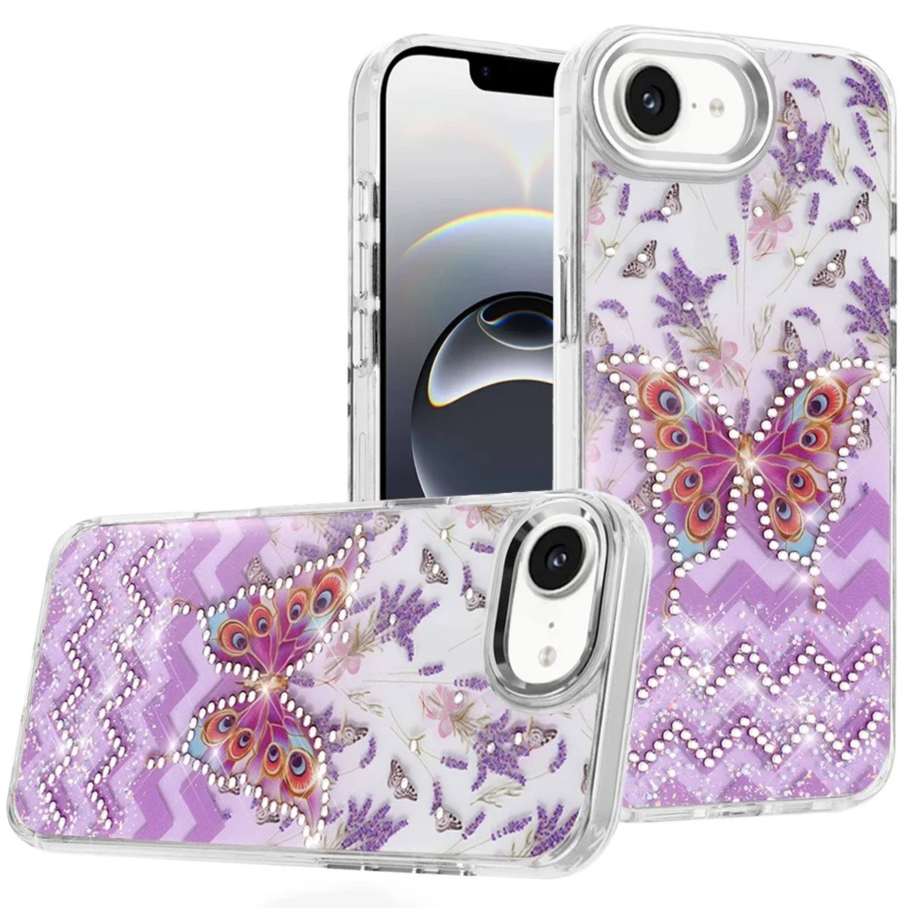 Front. Kitcheniva - Elegant Epoxy Crystal Jewel Decorative Case With Tempered Glass For iPhone 16e/17e B - Multicolor.