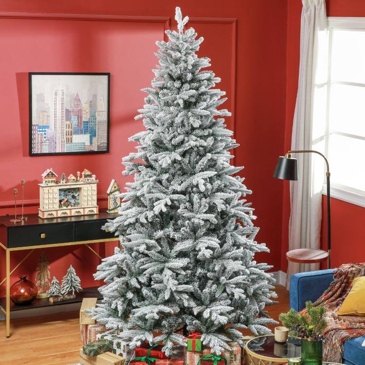 Alt View 1. PULUZ - 8ft Artificial Flocked Christmas Tree with Snow Tips, Easy Assembly, Hinged Xmas Tree for Home Office Holiday - Green.