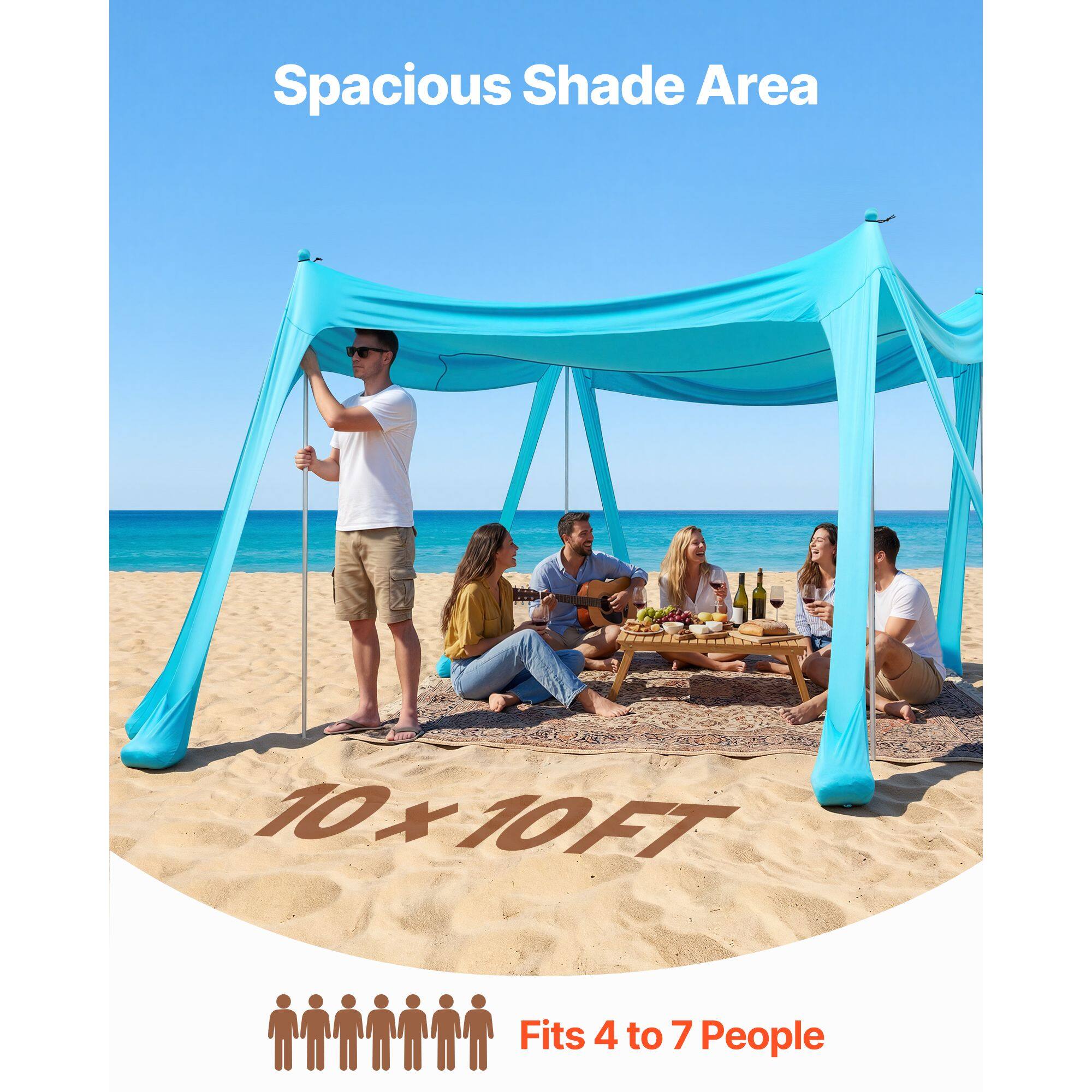 Spacious Shade Area 10x10FT Fits 4 to 7 People