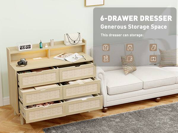 6-Drawer Dresser  
Generous Storage Space  
This dresser can storage: