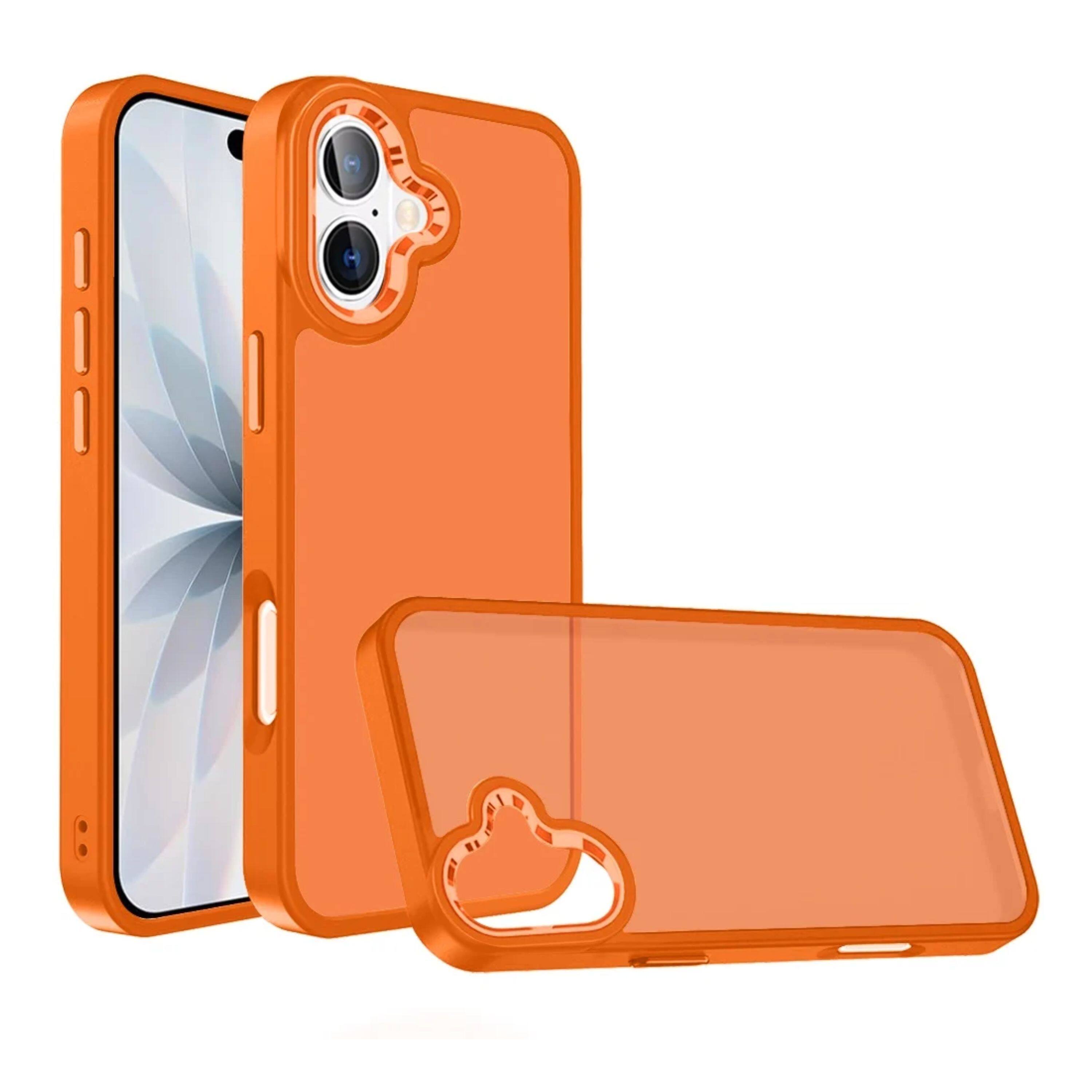 Angle. Kitcheniva - Smooth Thick Acrylic Phone Case Metal Buttons With Tempered Glass For iPhone 17 Cosmic Orange - Cosmic Orange.