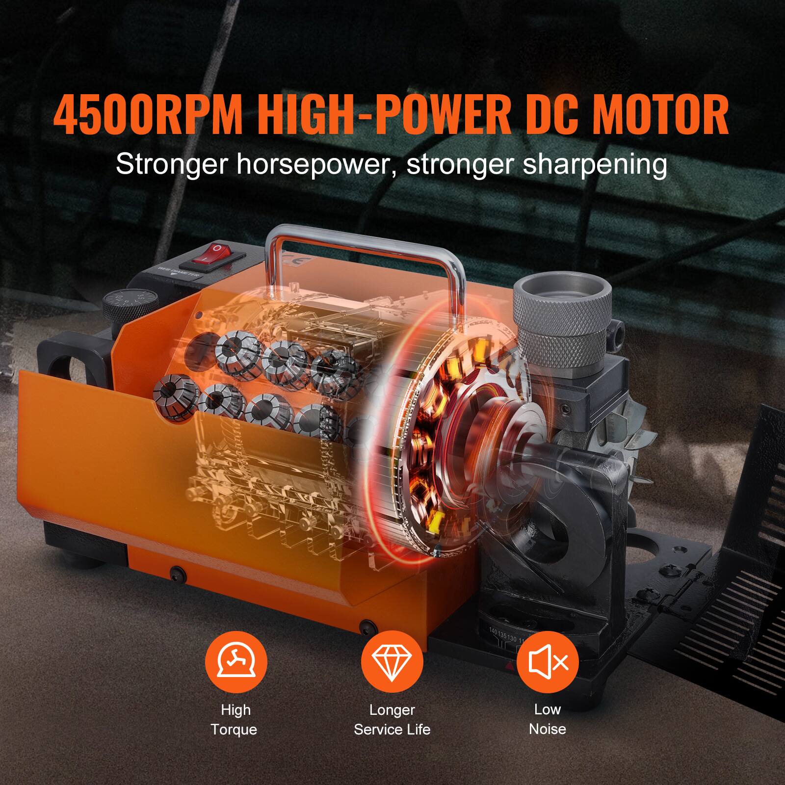 4500RPM HIGH-POWER DC MOTOR  
Stronger horsepower, stronger sharpening  

- High Torque  
- Longer Service Life  
- Low Noise
