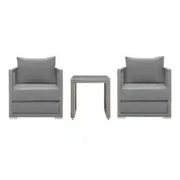 Modway - Aura 3-Piece Outdoor Patio Wicker Rattan Set with All-Weather Cushions - Gray Gray