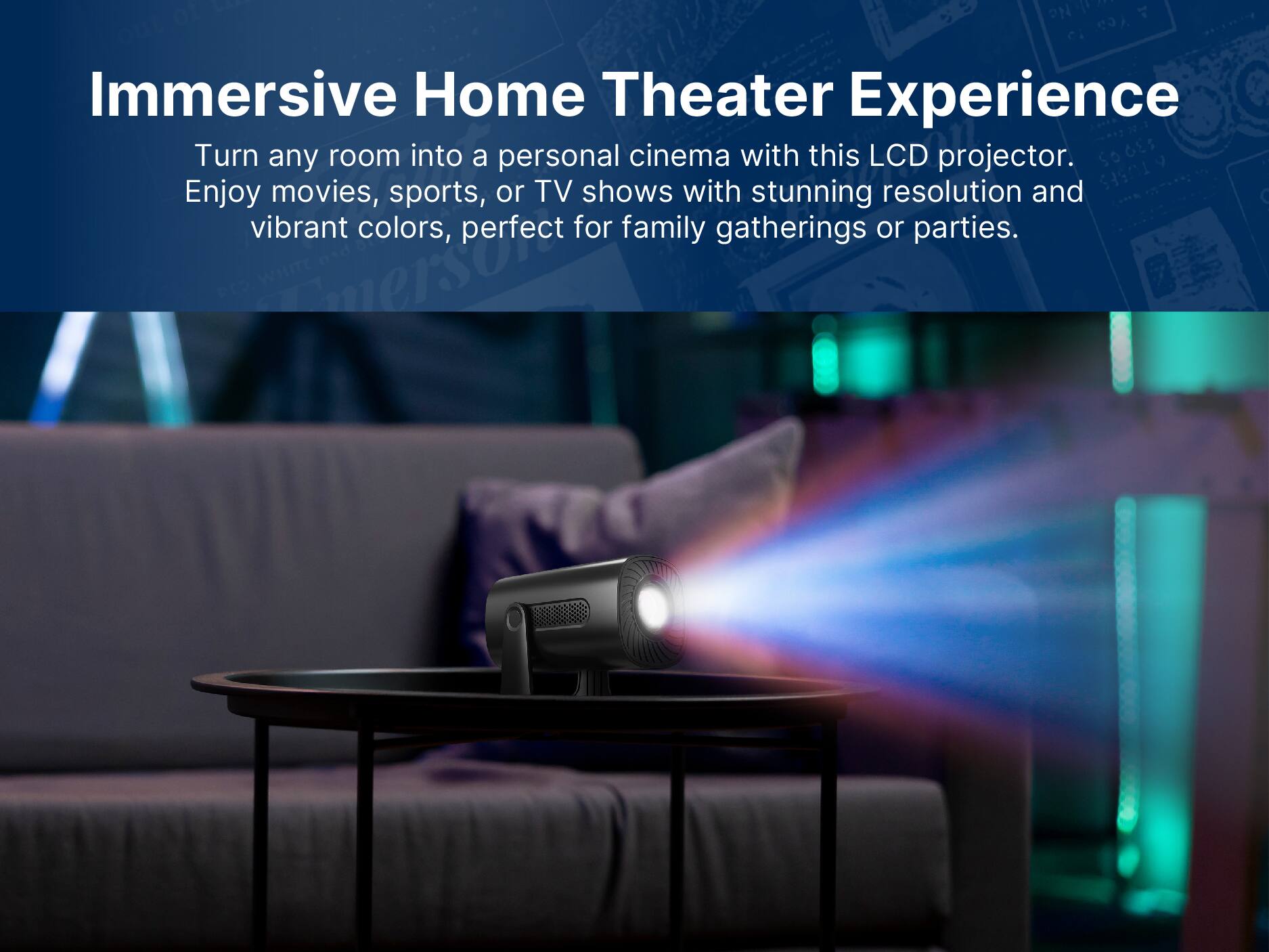 Immersive Home Theater Experience
Turn any room into a personal cinema with this LCD projector. Enjoy movies, sports, or TV shows with stunning resolution and vibrant colors, perfect for family gatherings or parties.