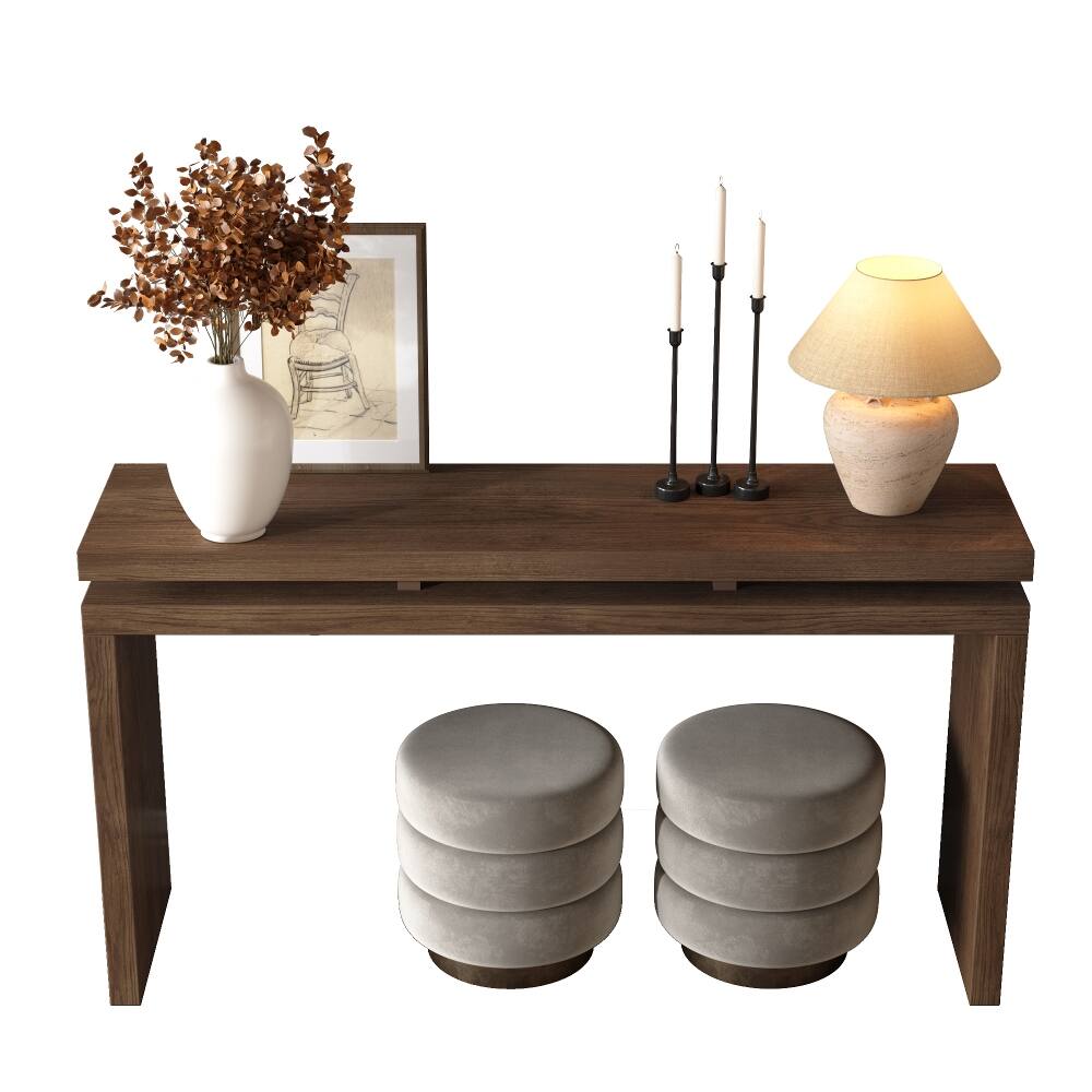 Alt View 3. Loheer - Loheer 60 inch antique brown farmhouse console table, retro wooden entryway table with double board suspension - Antique brown.