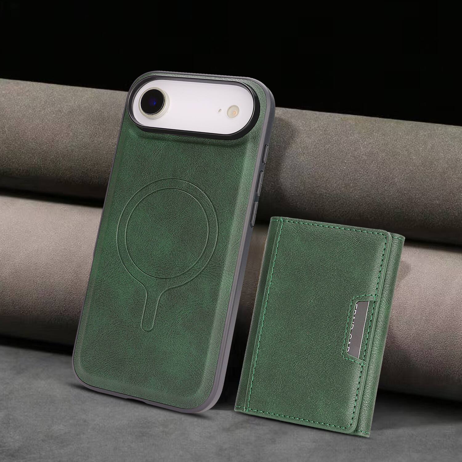 Alt View 2. Dteck - 2-in-1 Magnetic Wallet Case for Apple iPhone Air, Shockproof PU Leather Cover with Detachable 7-Card Holder - Green.