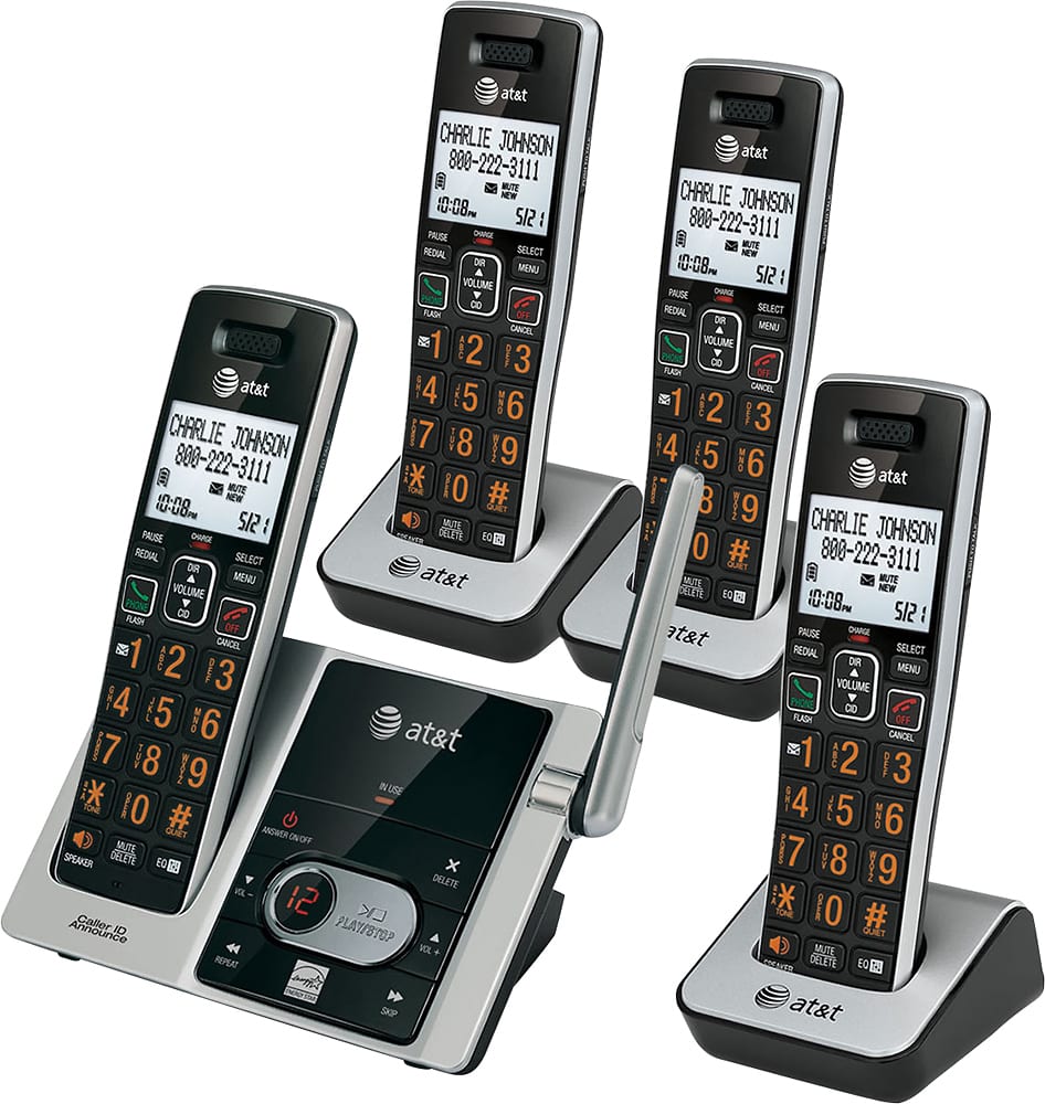 Left. AT&T - CL82413 DECT 6.0 Expandable Cordless Phone System with Digital Answering System - Silver.