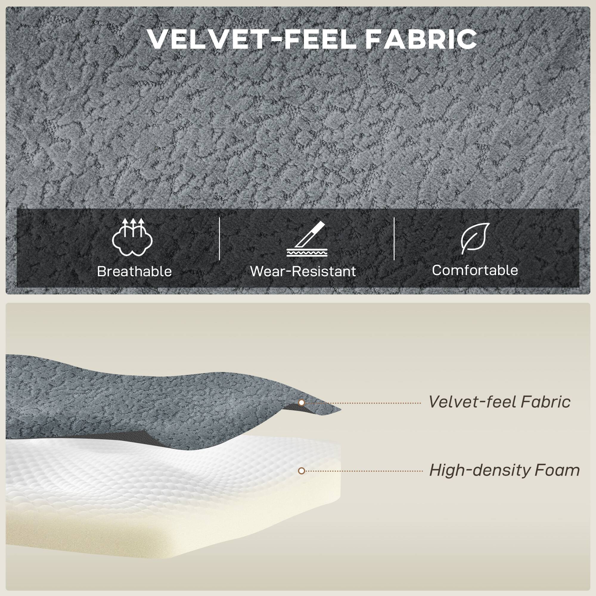 VELVET-FEEL FABRIC

- Breathable
- Wear-Resistant
- Comfortable

Velvet-feel Fabric
High-density Foam