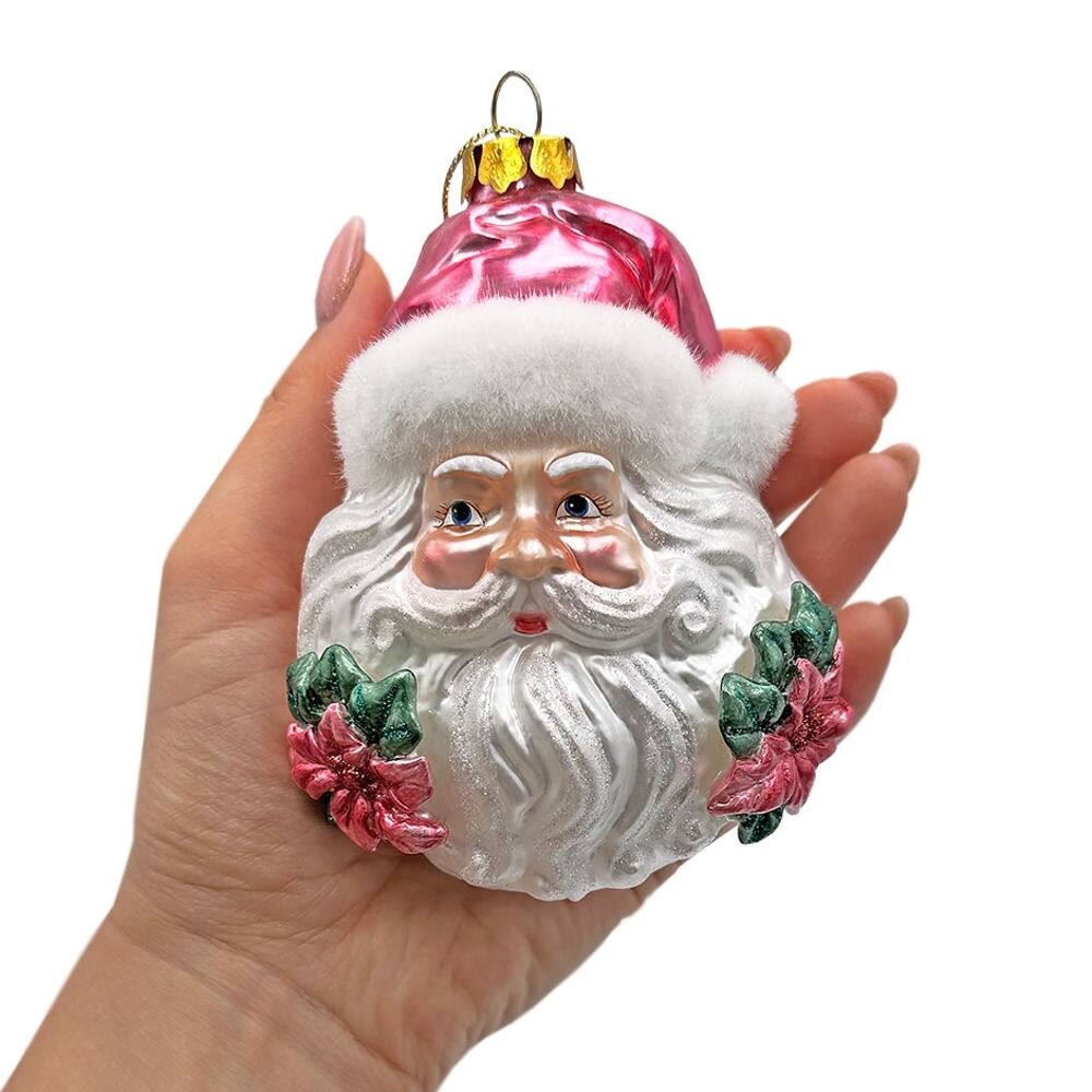 Alt View 1. OrnamentallyYou - Enchanting Pink Santa Head Glass Ornament Vintage Christmas Tree Decor - Multi-colored.