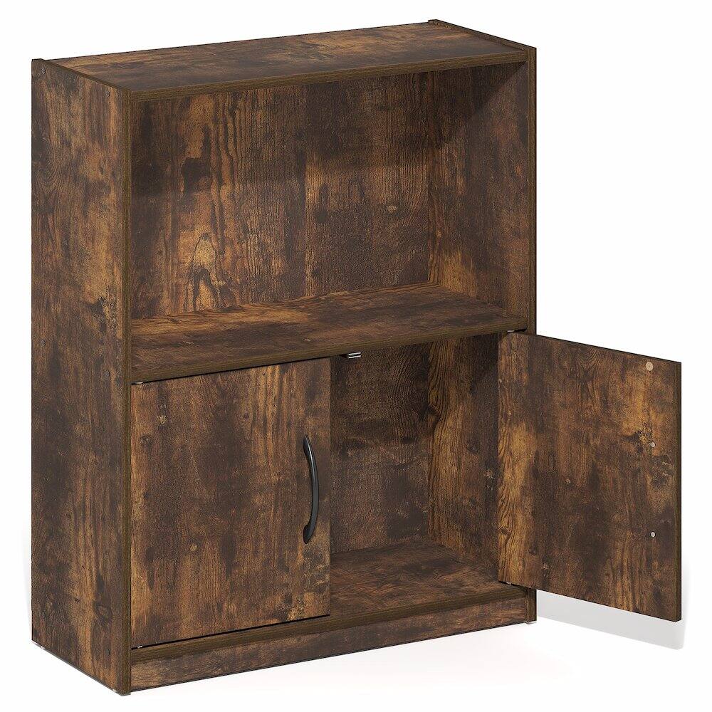 Back. Furinno - GRUEN Book Shelf, 2-Tier Small Bookshelf, Bookcase with Open Shelf and Doors Storage Cabinet, 9.3 x 21.8 x 27 - Amber Pine.