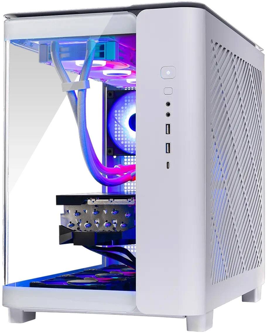 Left. Skytech Gaming - KING95 Gaming PC - Intel Core Ultra 7 U7 265F (2025) - 16GB Memory - NVIDIA GeForce RTX 5060 - 1TB NVMe Storage - White.