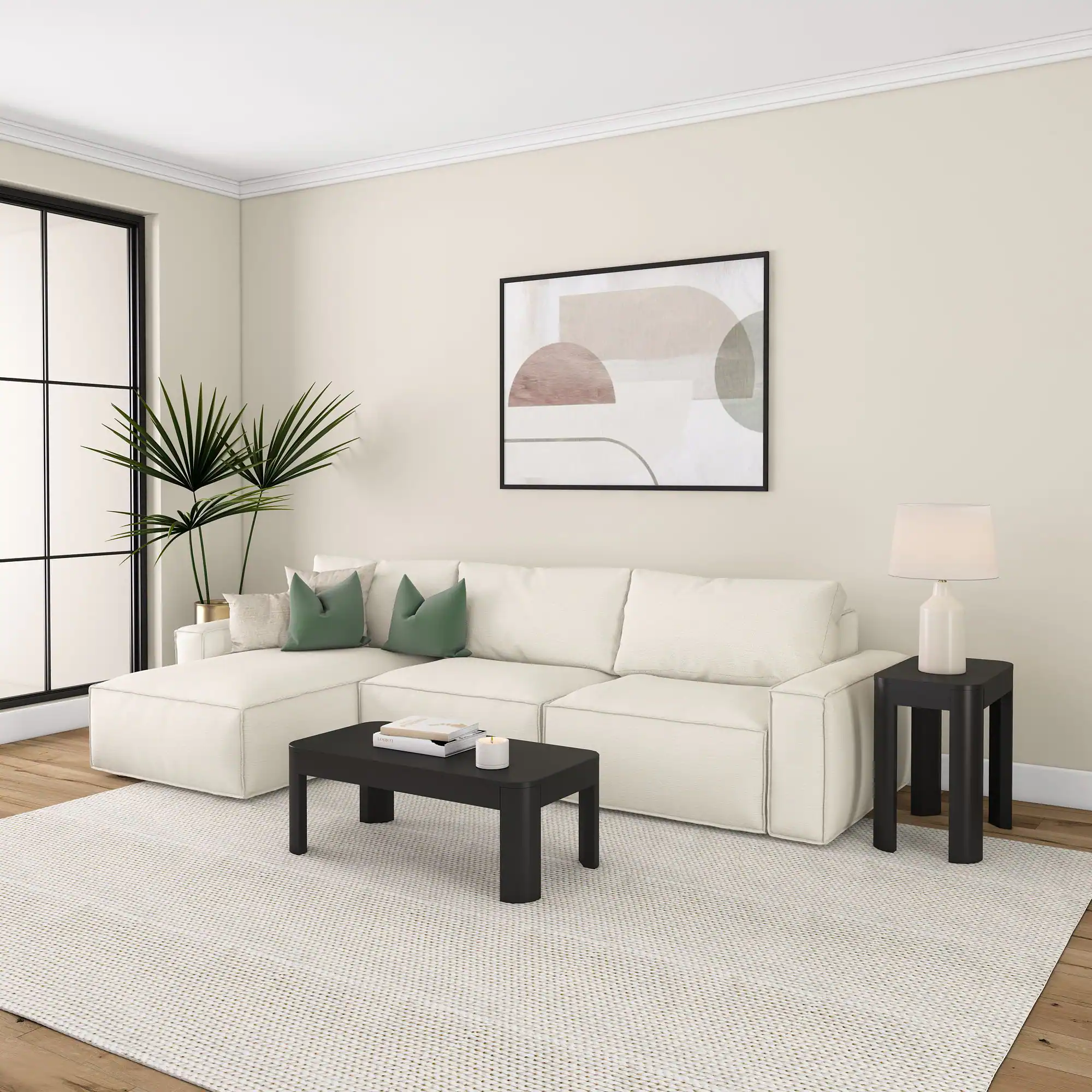Alt View 5. Plank+Beam - Modern Rounded Rectangular Coffee Table (40in x 20in / 1020mm x 510mm), Black - Black.