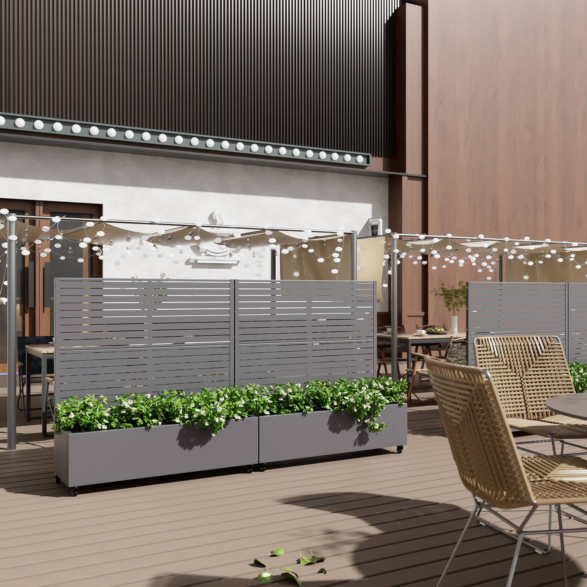 Alt View 2. PexFix - 47 in. H x 47 in. W Louvered Pattern Rectangle Metal Planter Box Raised Garden Beds with Trellis-Ideal for Balcony - Gray.