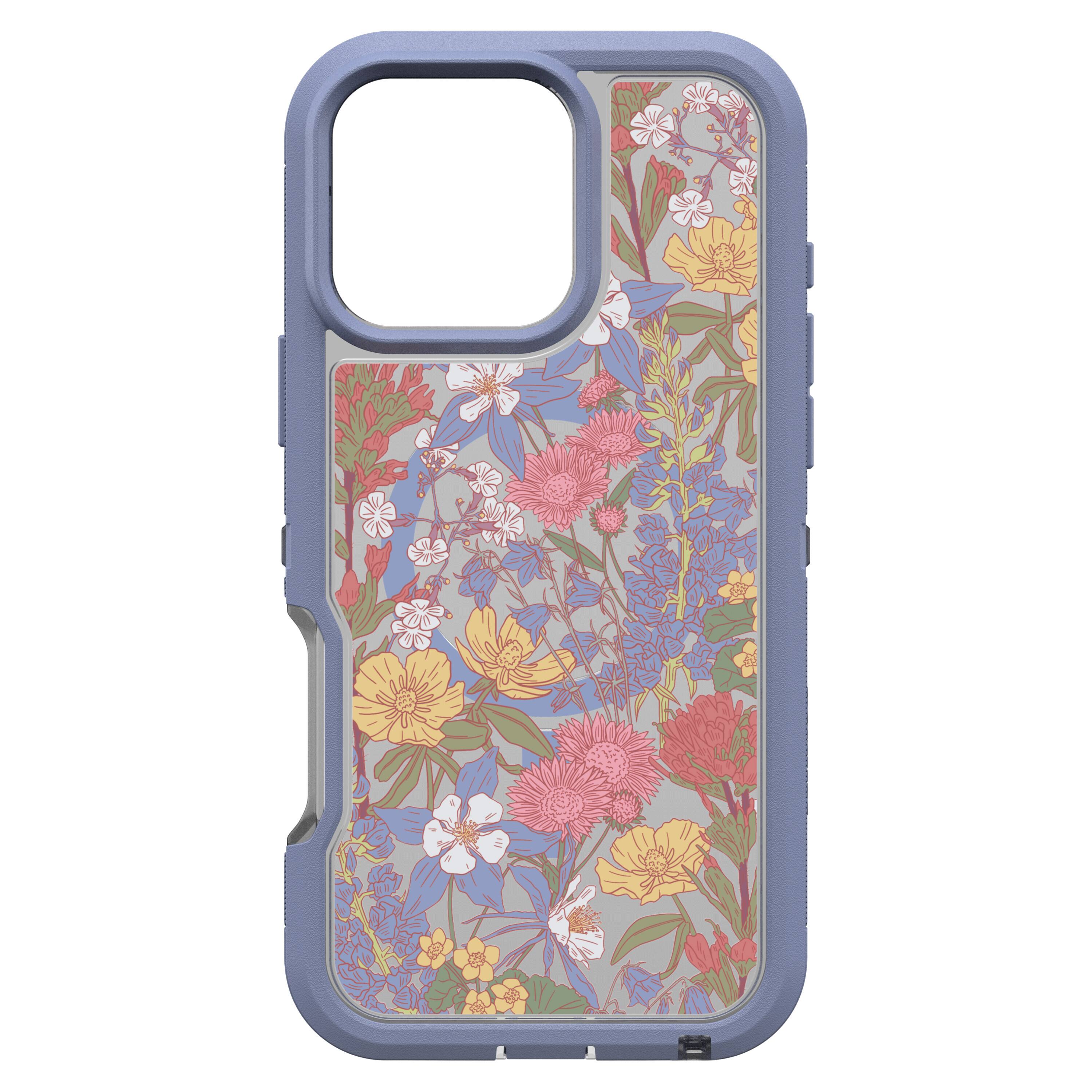 Angle. OtterBox - Defender Series Pro XT Hard Shell for MagSafe for Apple iPhone 16 Pro Max - Wildflowers.