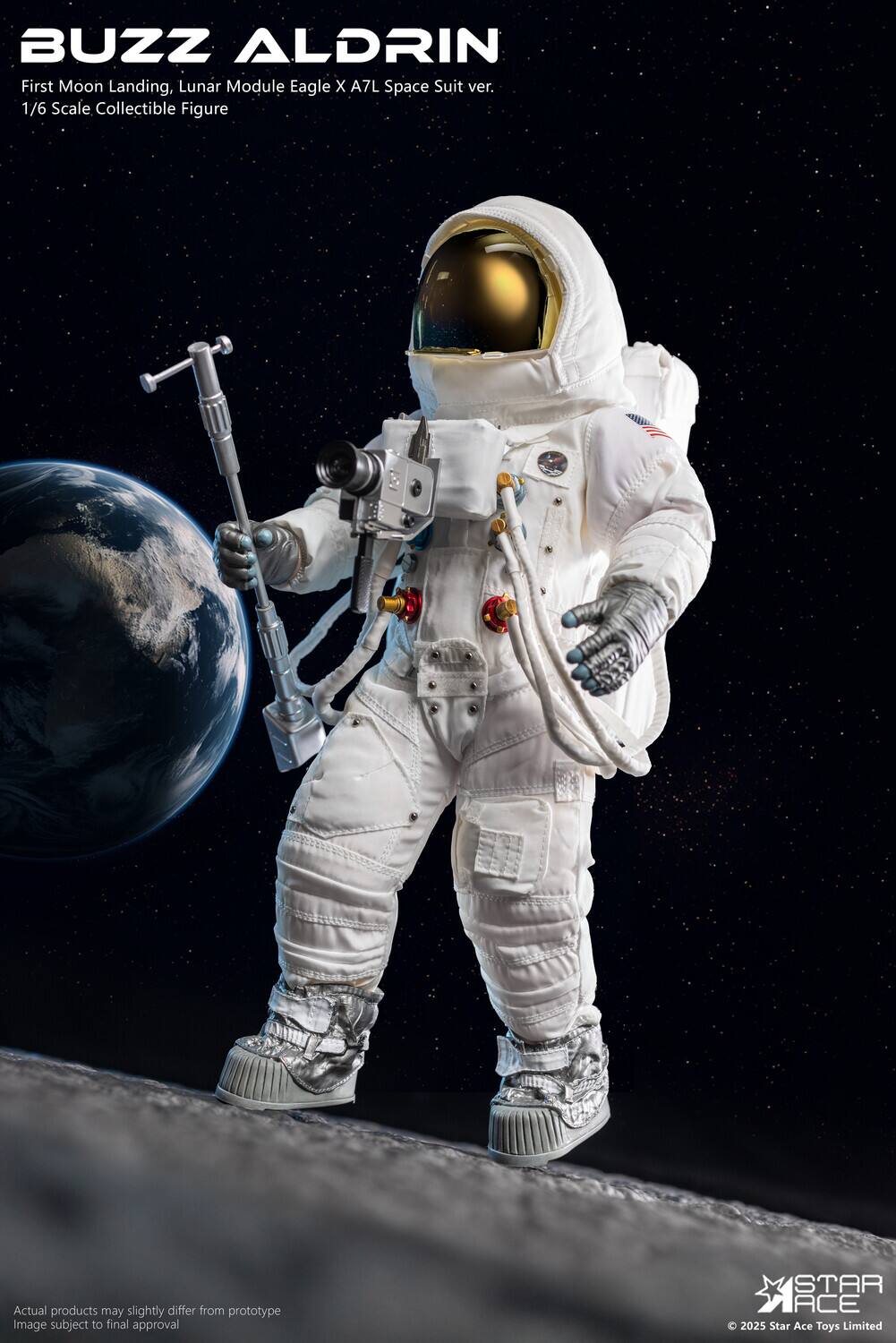 BUZZ ALDRIN  
First Moon Landing, Lunar Module Eagle X A7L Space Suit ver. 1/6 Scale Collectible Figure  
Actual products may slightly differ from prototype  
Image subject to final approval  
© 2025 Star Ace Toys Limited