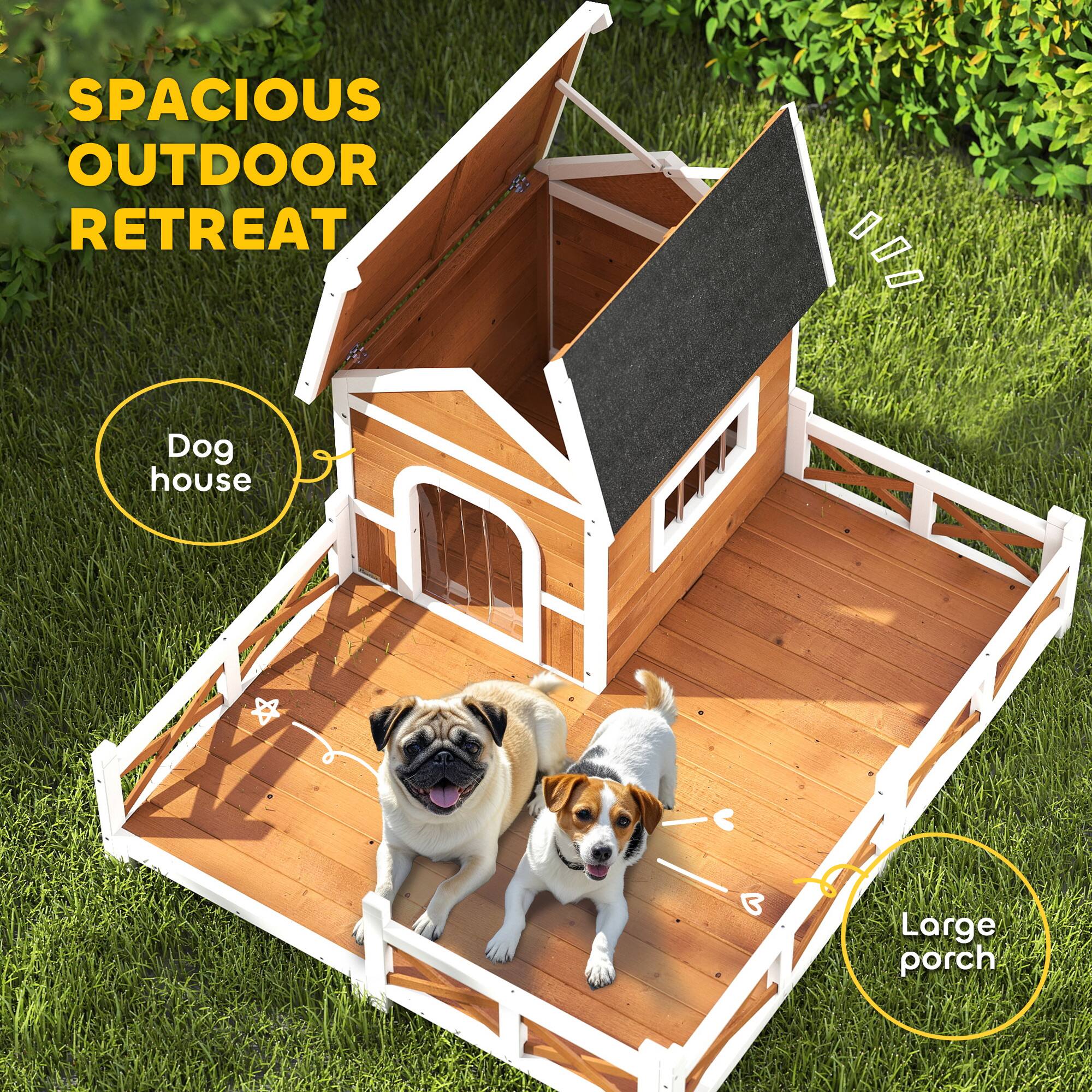 SPACIOUS OUTDOOR RETREAT  
Dog house  
Large porch