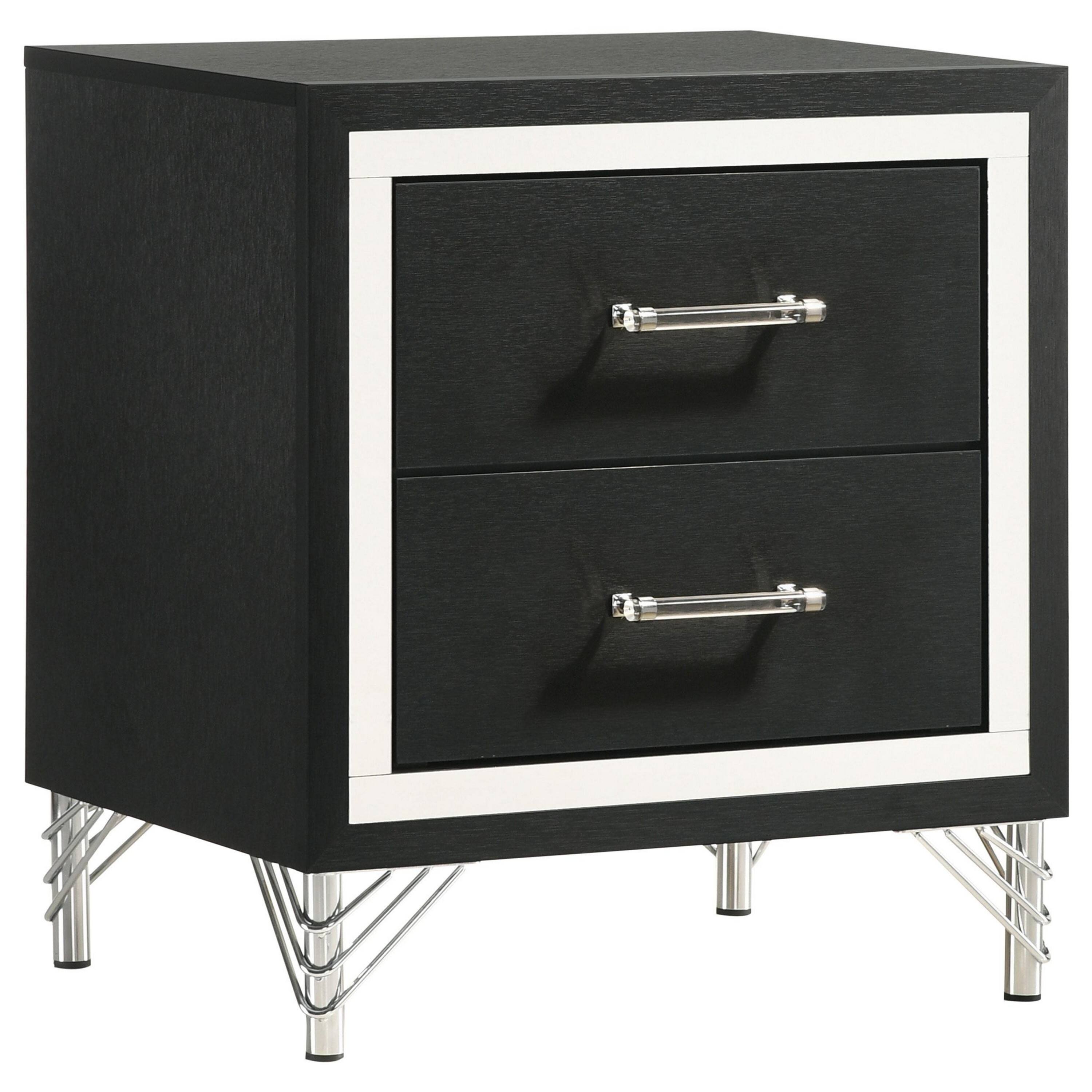 Front. Manhattan Lane - Jenny Nightstand, 24 Inch 2 Drawers and Chrome Accents - Gray.
