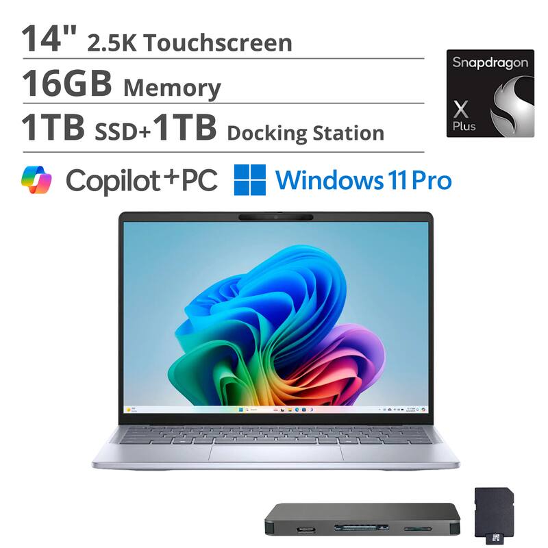 14" 2.5K Touchscreen  
16GB Memory  
1TB SSD + 1TB Docking Station  
Copilot+PC  
Windows 11 Pro  
Snapdragon X Plus