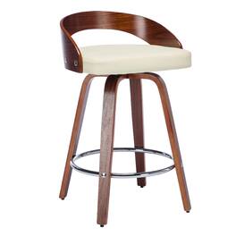 Ecooso - Bar Stools Set of 2, Swivel Bar Height Stools with Low Back, Wood Bar Chairs with Soft Cushion Seat, 25-Inch Seat Height - Beige