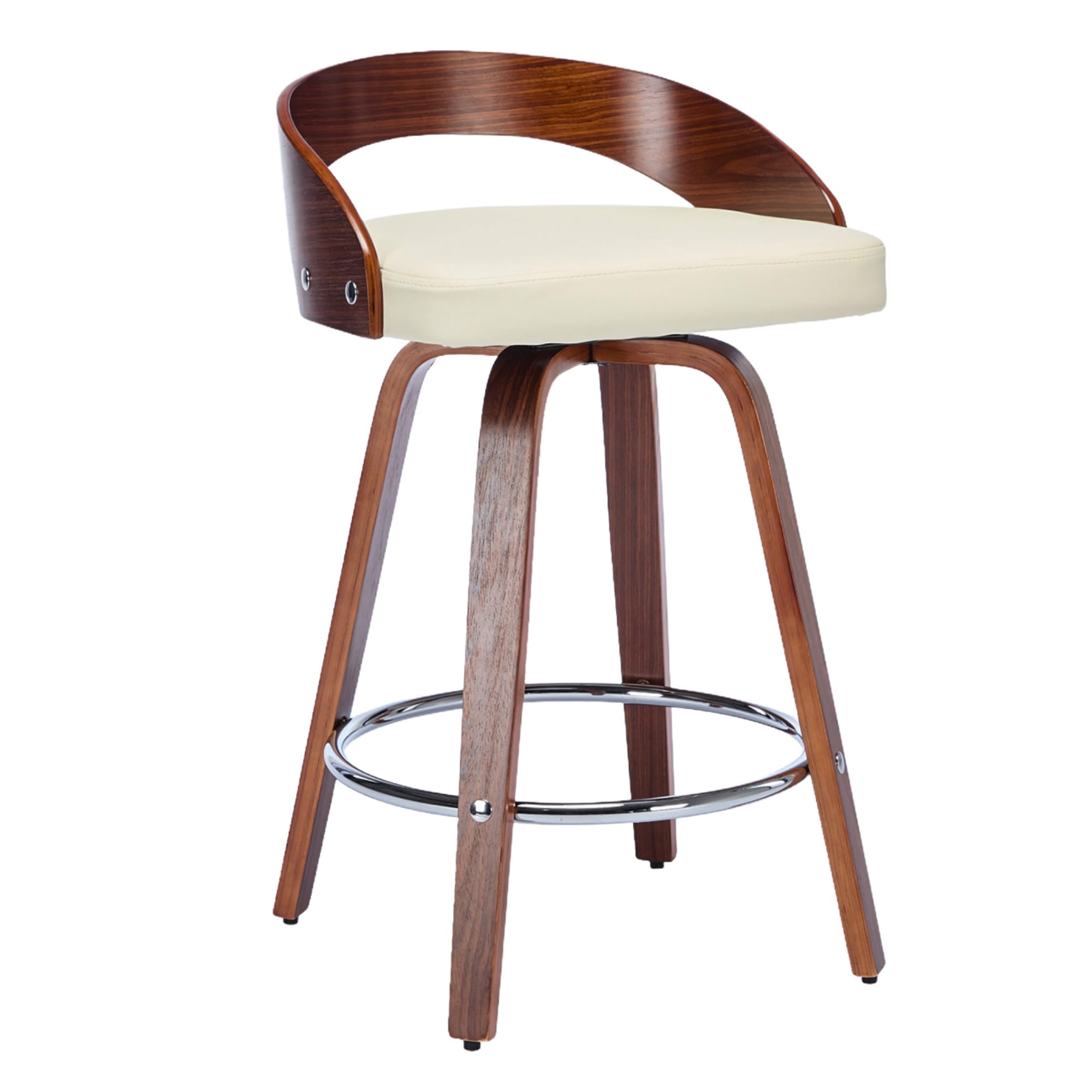 Front. Ecooso - Bar Stools Set of 2, Swivel Bar Height Stools with Low Back, Wood Bar Chairs with Soft Cushion Seat, 25-Inch Seat Height - Beige.