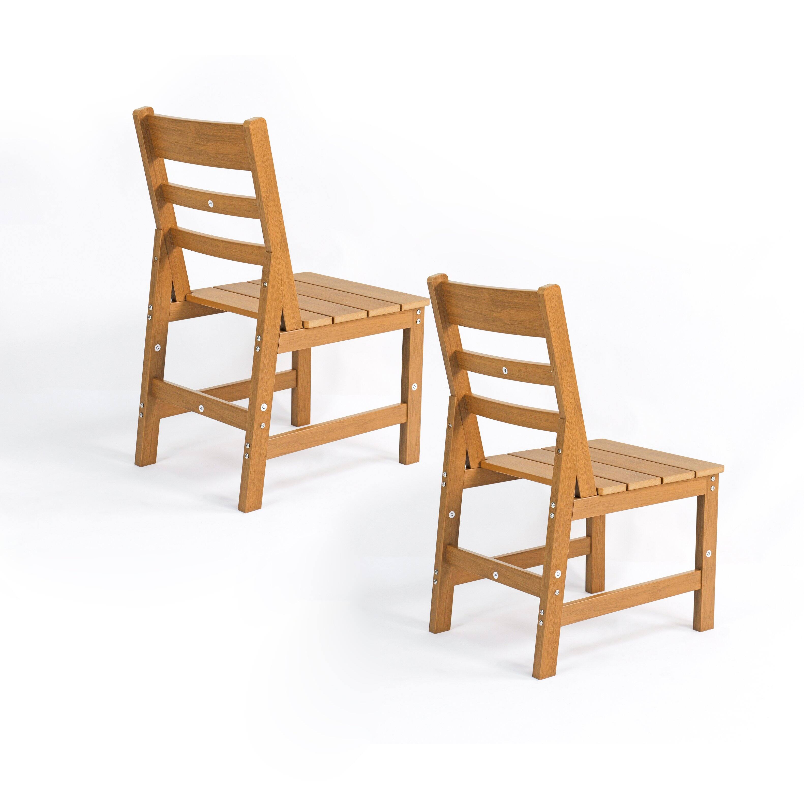 Alt View 2. Famapy - Pairs of Teak-Style Outdoor Patio Dining Chair HDPS Aluminum Frame, Weatherproof & Low-Maintenance for Garden Poolside - Wooden.