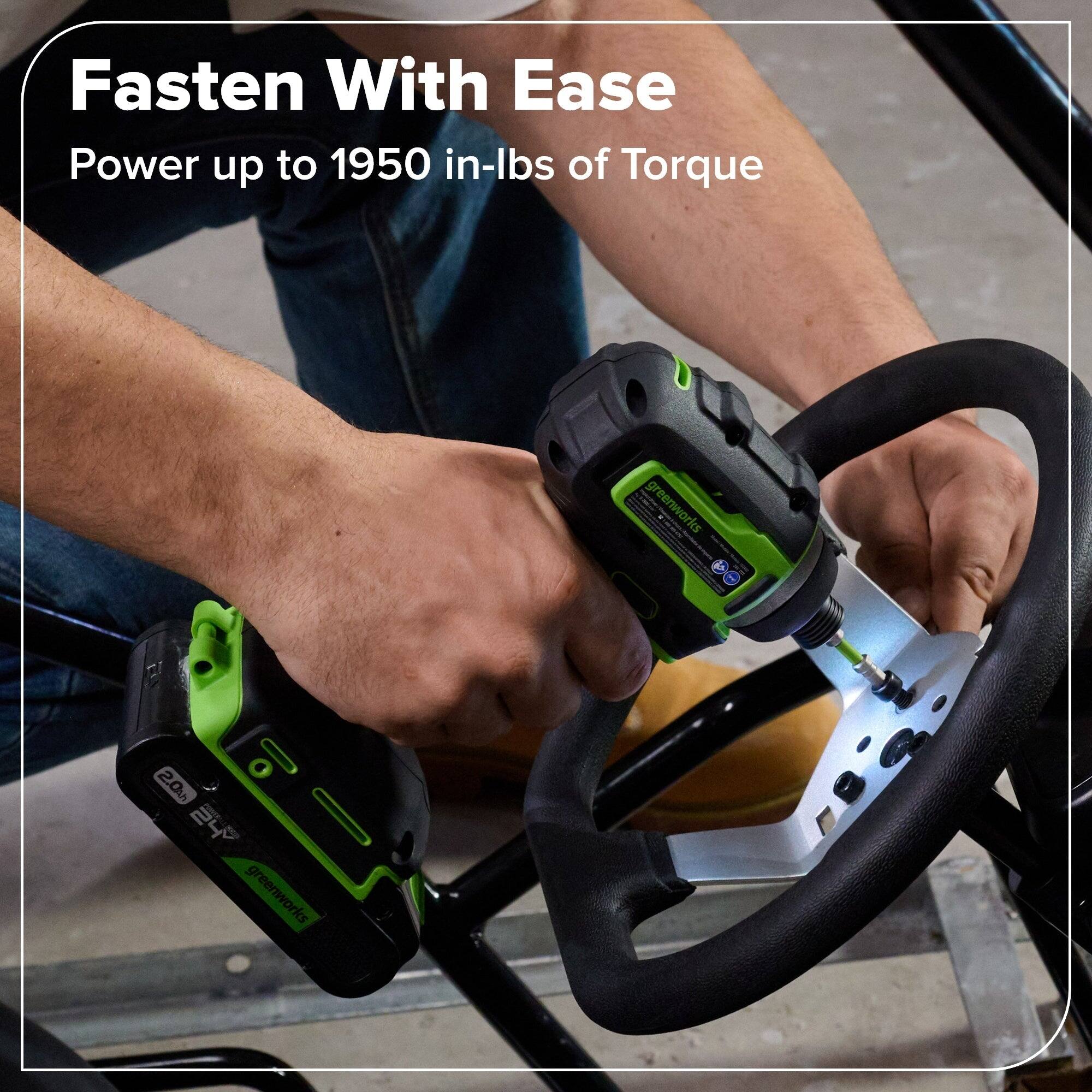 Fasten With Ease  
Power up to 1950 in-lbs of Torque  
greenworks