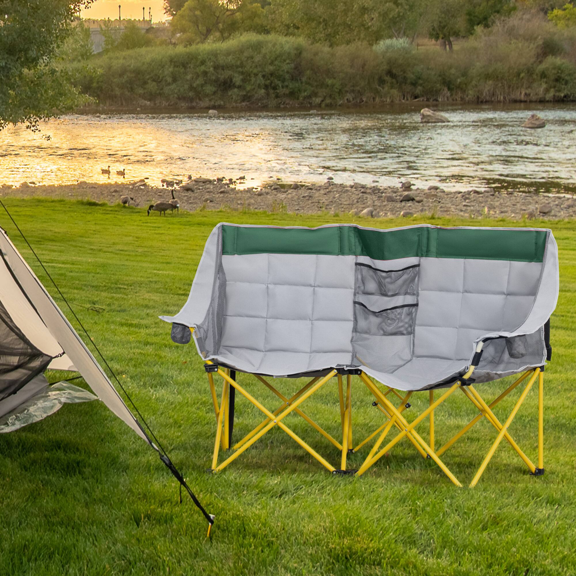 Alt View 1. Outsunny - Style Camping Chair, Oversized Folding Lawn Chair with Carry Bag & Cup Holders, for Outdoor - Green.