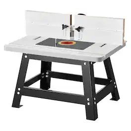 VEVOR - Benchtop Router Table, 24 in x 15.7 in, Bench Top Routing Table with Adjustable Fence, MDF Top, Sturdy Metal Base - White top with black base