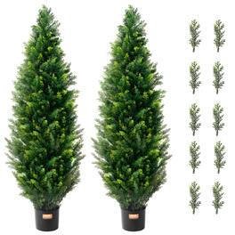 VEVOR - Artificial Cedar Topiary Tree, 48 inch Tall (2 Pieces), with Extra Leaves & Pot Faux Fake Pine Cypress Trees Plant - PE Fresh Green Two-Tone
